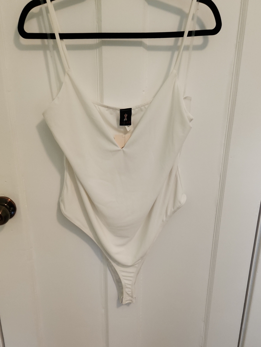 Women's White V-Neck Spaghetti Strap Bodysuit